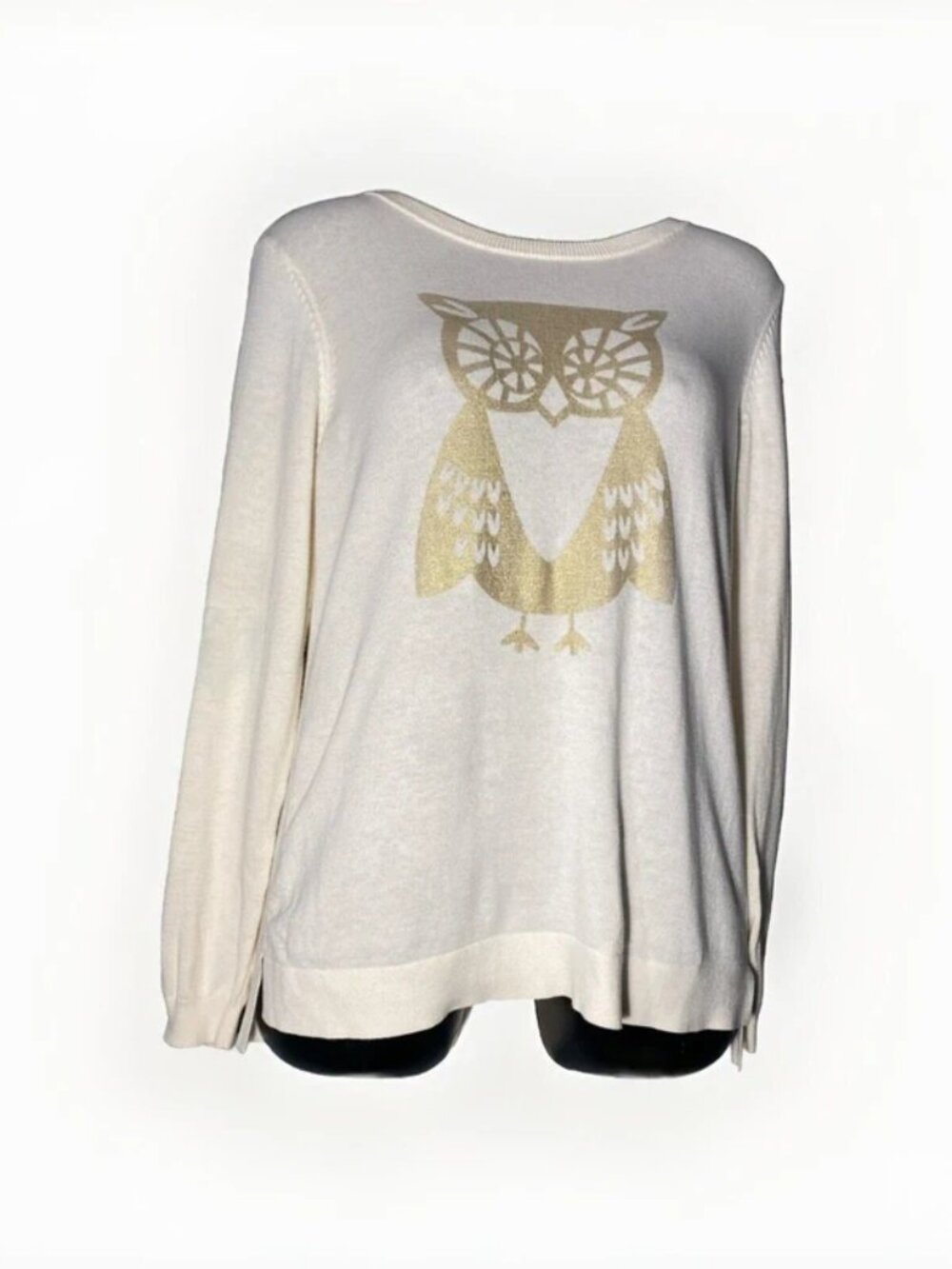 Vintage Le Tigre Womens Tunic Sweaters Cotton Owl Gold White - Picture 4 of 5